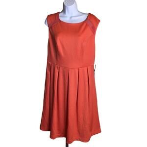 Eloquii Women Fit & Flare Dress Sz. 14 Vibrant Orange Mesh Detail Keyhole‎ Back